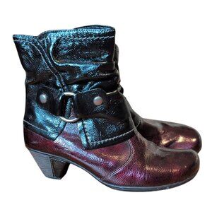 Remonte Dorndorf Ankle Boots in Burgundy & Black Leather Side Zippers 2"heel